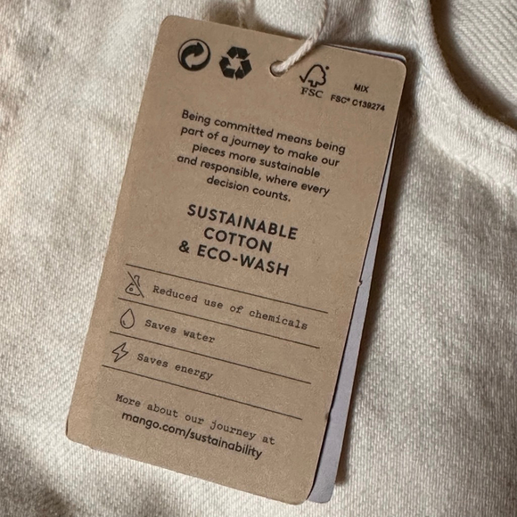 NWT Mango MNG Denim Jeans Womens 8 Bone Ecru Havana Cropped High Waist Frayed - Picture 7 of 8